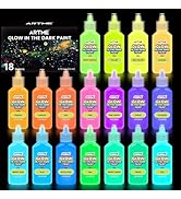 Artme Glow in The Dark Paint, 18 Bright Colors 22ml/0.75oz Blacklight Paint Set, Neon Craft Paint...