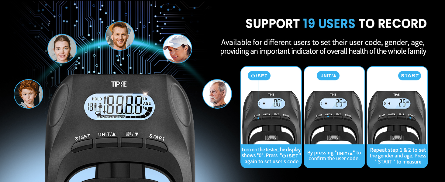 Grip Strength Tester, Hand grip Dynamometer, Digital Grip Strength Tester,Adjustable Hand Grip