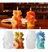 2 PCS 3D Wave Cylinder Candle Silicone Molds Geometric Relief Cylindrical Candle Silicone Mold fo...