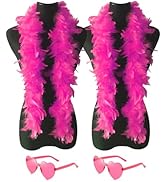 YBHOMINE 2 Pcs Feather Boas with Heart Rimless Sunglasses,4 ft Feather Boa Halloween Christmas Ba...