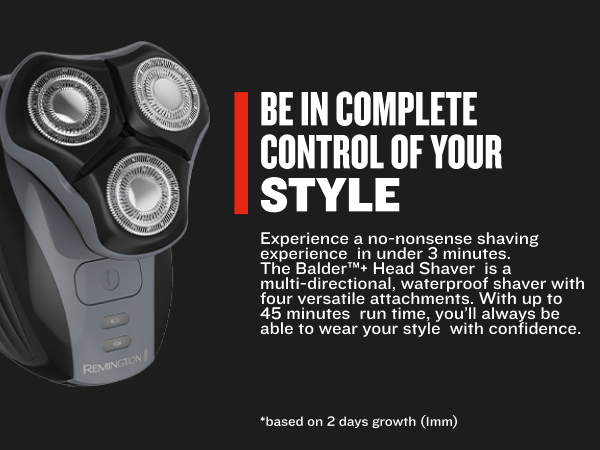 Head to face. One sleek electric shaver REMINGTON Balder HEad and Face