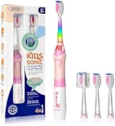 SEAGO Kids Electric Toothbrush with 2 Mins Brushing Timer and 4 Replacement Bursh Heads,Rainbow L...