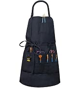 MyLifeUNIT Artist Apron with 10 Pockets for Arts and Craft, Black Canvas Pottery Apron for Women ...