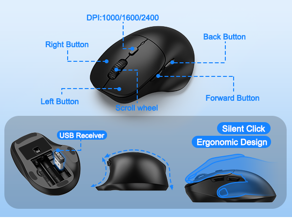 Wireless Keyboard and Mouse, Comfort Ergonomic Palm Rest Keyboard Mouse Combo Phone Holder