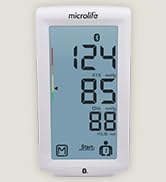 Microlife bluetooth blood pressure monitor showing a healthy blood pressure measurement