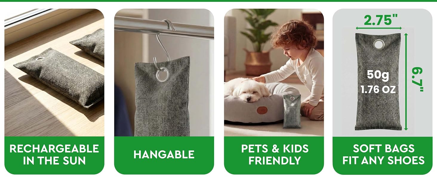 Rechargeable in the sun, hangable, pets and kids friendly, fits any shoes.