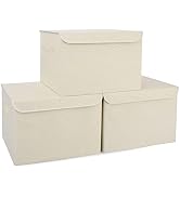 Bagnizer Large 42 Quarts Collapsible Stackable Storage Bins with Lids [3-Pack] Foldable Fabric Li...