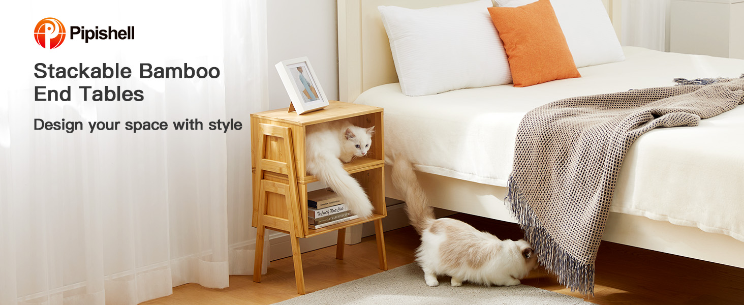 nightstands night stands set of 2 Stackable Side Tables bamboo end tables