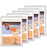 OIYEEFO Clear Plastic Sheeting Drop Cloths for Painting, 5 Pcs 9x12ft Plastic Tarp Waterproof Dus...
