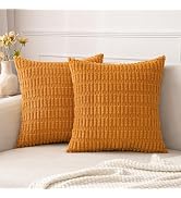 MIULEE Pack of 2 Burnt Orange Corduroy Decorative Fall Pillow Covers 18x18 Inch Soft Boho Striped...