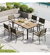 Aoxun 7-Piece Patio Table and Chairs Set for 6, All Weather Outdoor Dining Set with 6 Textilene C...