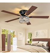 56 Inch Low Profile Chandelier Ceiling Fan with Light, Crystal Ceiling Fan with Lights, 6-Speeds,...
