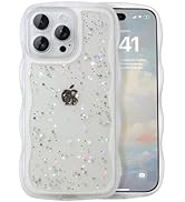 IAIYOXI Case for iPhone 16 Pro Max - Curly Wave Edge Design, Bling Glitter Star Shiny Case, Cute ...