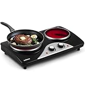 Hot Plate, CUSIMAX Electric Stove 1800W Double Burner, Portable Ceramic Infrared Cooktop, Dual Co...