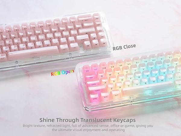 Womier Keycaps Jelly Pink - Ceramic Keycaps Style, Clear Keyboard Key Cap
