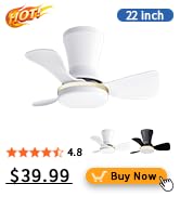 22 Inch Flush Mount Ceiling Fan with Light and Remote, Low Profile Modern Ceiling Fan, 6 S...
