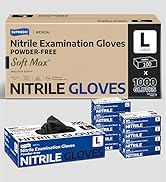 Supmedic Medical Soft Max Nitrile Exam Gloves, 1000Pcs Latex-Free Powder-Free Food Safe Clean Co...