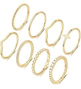 RLMOON 8PCS 14K Gold/Silver Rings Set for Women Non Tarnish Dainty CZ Simulated Diamond Ring Eter...