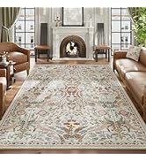 AMTOVO 8x10 Washable Area Rugs for Living Room, Non-Slip&amp;Non-Shedding Large Soft Boho Floral Vint...