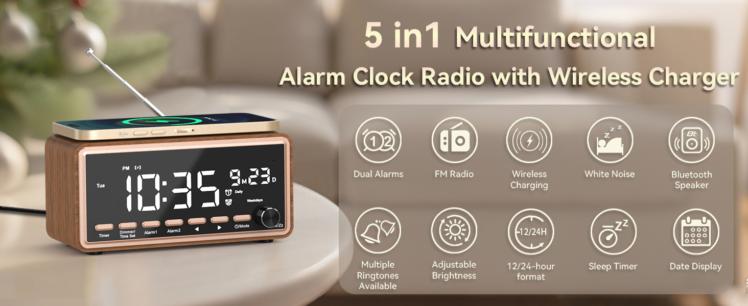 Digital Alarm Clocks Radio for Bedrooms,Gifts for Men Women