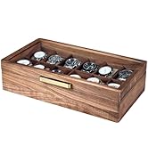 KITEISCAT Black Walnut Wood Watch Case for Men, 12-Slot Watch Box With Glass Lid &amp; Watch Pillows,...