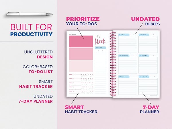 Schedule your week with confidence, and know what matters at a glance with our cute spiral planner.