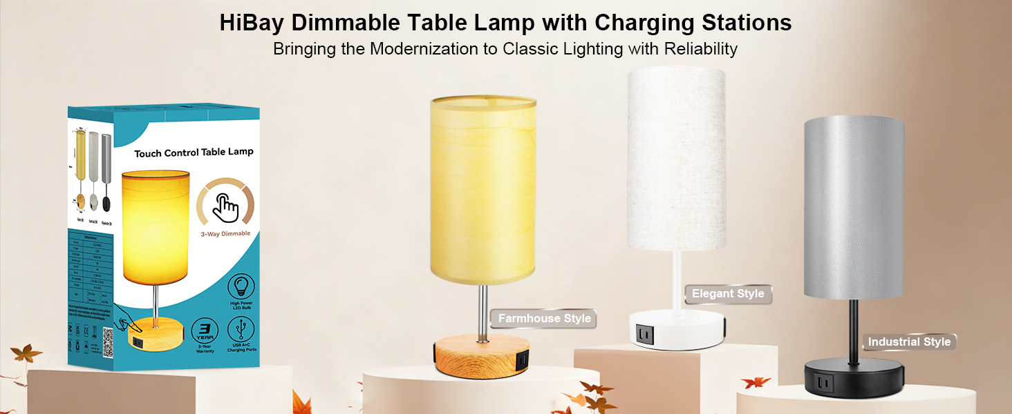 touch dimmable table lamp with charging stations