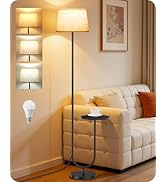 GOEBLESON Floor Lamp with Side Table, Standing Lamp for Living Room with Tray, Pull-Chain Switch,...