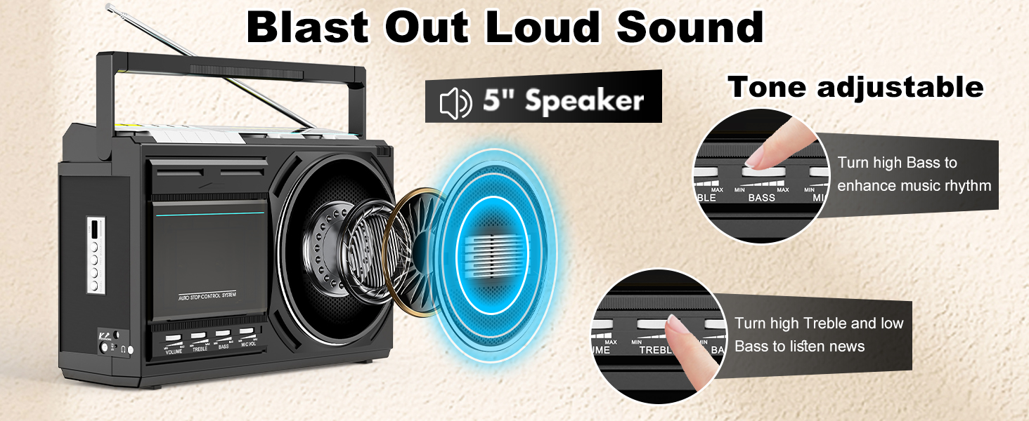 Retro cassette boombox with loud speaker