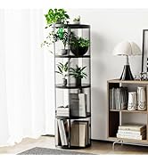 SYNCVIBE 4 Tier Rotating Bookshelf, Small Corner Bookshelf for Small Space, 360 Display Floor Sta...