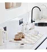Ohocut Checkered Dish Drying Mat for Kitchen Counter, Coffee Bar Station Accessories, Retro Cute ...