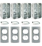 Pack of 4 Boxes and Covers: 4x2 Inch Utility Electrical Box, Outlet Box, Duplex Receptacle Cover,...