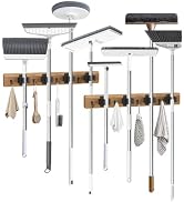 AceMining Broom Holder Wall Mounted, 2 Pack 4 Holders and 4 Hooks Mop Holder, Wooden Mop and Broo...