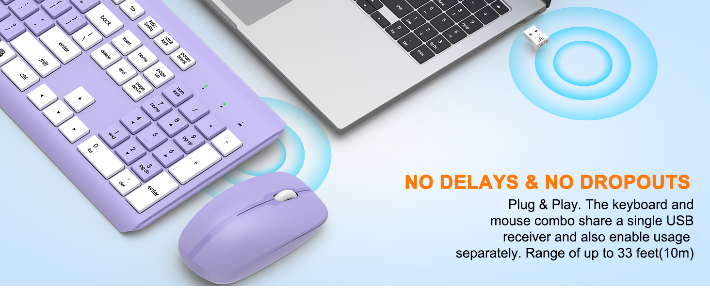 Wireless Keyboard and Mouse Combo, Full Size Silent Ergonomic Keyboard Mouse