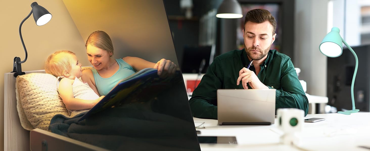 Desk Lamp Reading Light LED Clamp Lamp Flexible Gooseneck Clip on Light for Bed Bedside