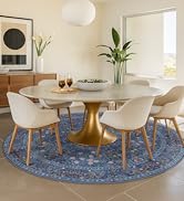 Hazo Haus Dark Blue 5ft Circle Area Rug for Living Room, Vintage Botanical Floral Design Washable...