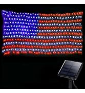 Solar American Flag Lights Outdoor 420 LED US Flag Net Lights 6.5 x 3.28 Ft | Solar Flag Lights w...
