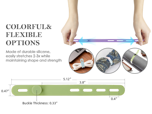 Measures 5.12" x 0.47", fits cables from 0.47" to 1.13" in diameter with 4 adjustment holes.