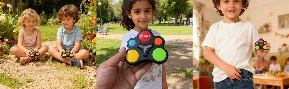 A happy family playing together with the Light &amp;amp; Sound Memory Game in their living room.
