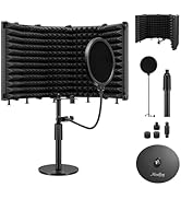 Moukey Microphone Isolation Shield, with Pop Filter&amp; Table Stand, Foldable Mic Shield with Triple...