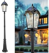 FEMILA Solar Lamp Posts Outdoor Lighting, 85.4" Aluminum Glass Outdoor Pole Lights, Dusk to Dawn ...