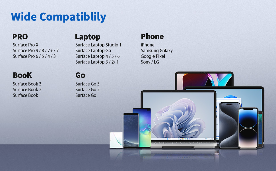 Compatible Microsoft Surface Pro 3 4 5 6 7 7+ 8 9 10 X, Surface Laptop 5 4 3 2 1