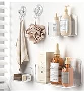 JNDETOP Shower Shelves, 5 Pack Adhesive Clear Acrylic Bathroom Shower Organizer Caddy, Transparen...