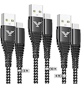 USB Type C Charger Fast Charging Cable 3/6/10Ft 3.1A USBC Charger Cord Nylon Braided Compatible w...