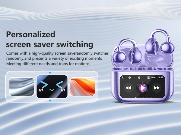 Open Ear Clip Headphones Ultra Comfort Bluetooth 5.4 Headphones with Intelligent Touch Color Screen