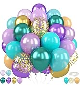 Green and Purple Balloons,50PCS 12 Inch Pearl Purple Green Gold and Confetti Balloons with Ribbon...