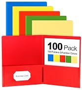 Habgp 100 Pack Plastic Folders with Pockets, 5 Color Heavy Duty Two Pocket Folder Business Card H...