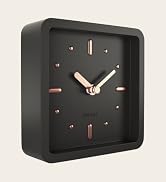Driini Polyresin square desk clock in black with copper-tone markers