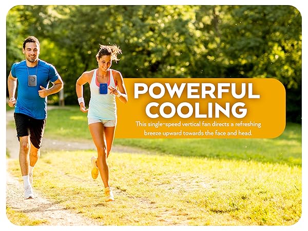 People running wearing O2Cool Rechargeable Necklace Fan Gray and Blue, Powerful Cooling
