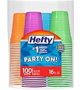 Hefty Party On Disposable Plastic Cups, Assorted, 16 Ounce, 100 Count